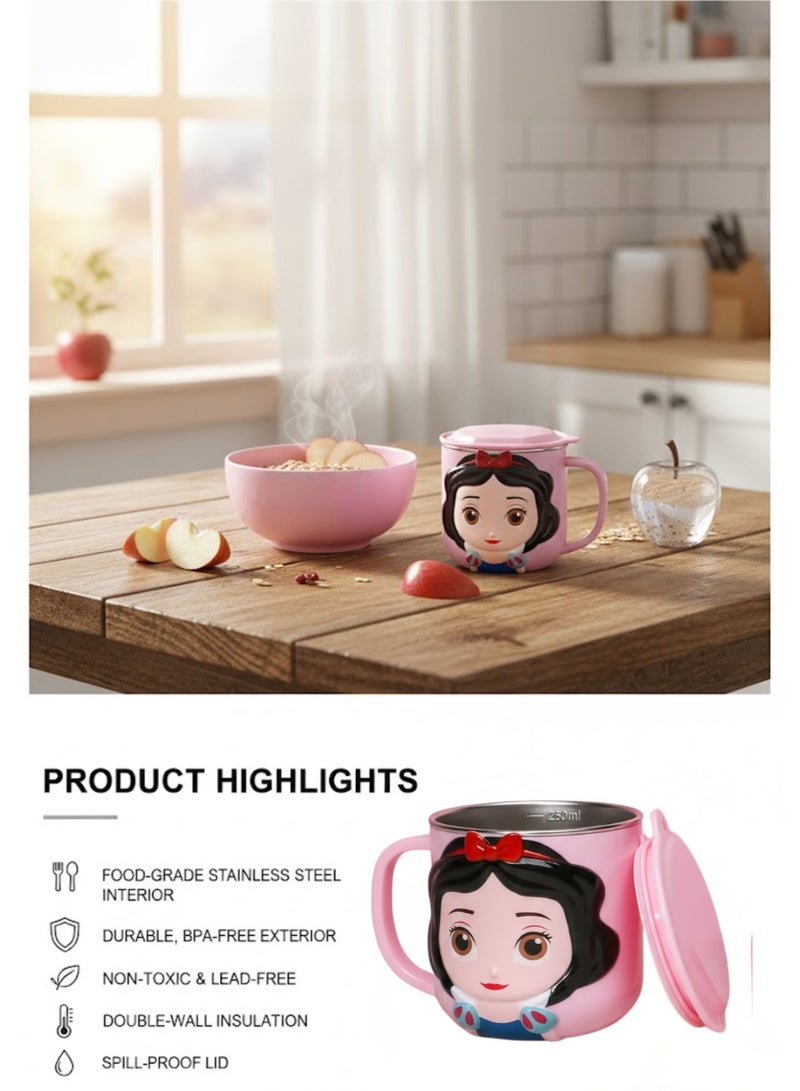 Disney Kids Stainless Steel Drinking Mug with Lid – Cartoon Design | Double Wall Insulated Cup for Hot & Cold Drinks | Leak-Resistant, Safe & Durable Children Mug (Snow White) - Image 5
